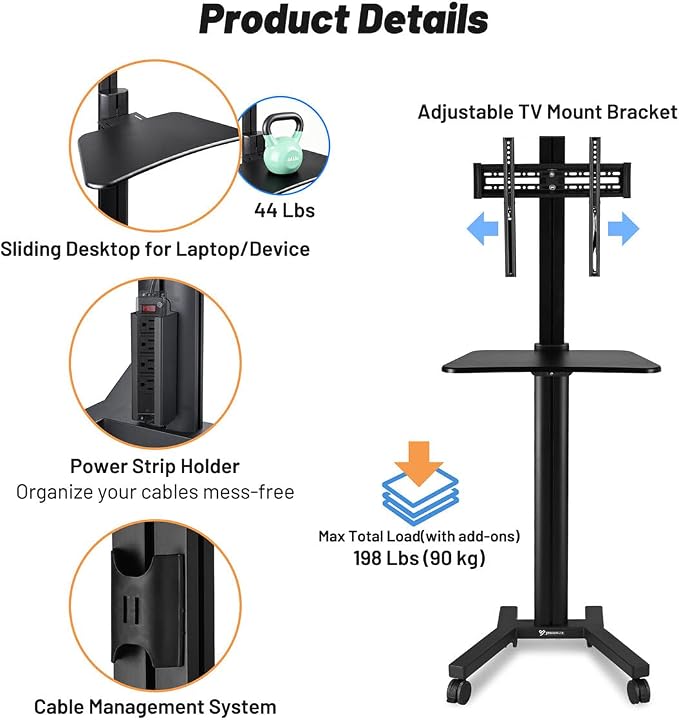 Soporte móvil para TV 32"-65" Yescom en aluminio negro miniatura 4