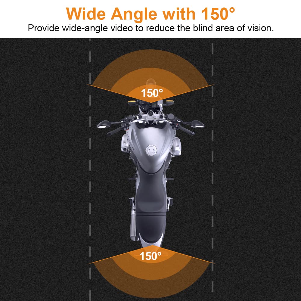 VSYSTO Enregistreur de Moto avec Trois Capteurs de Pression des Pneus Double Caméra Avant et Arrière 1080P Écran de 4,0 Pouces Wi-FI GPS WDR Étanche (6 Couches de Verre + 150° Grand Angle)