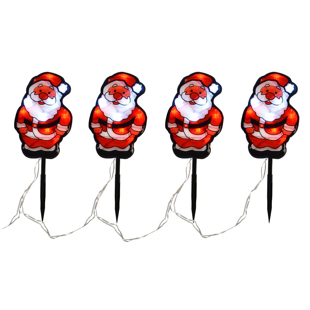 Set of 4 PVC Linked Santa Pathway Light Up Outdoor Christmas Garden Decoration