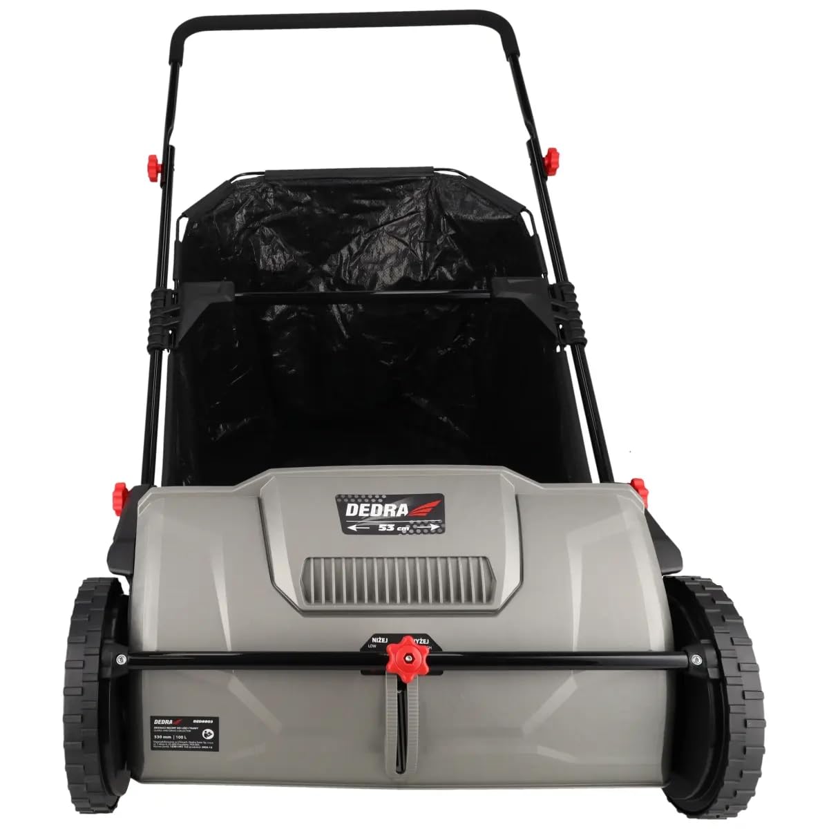 Barredora de césped Manual, recogedor de Hojas y césped Dedra, Ancho de Recogida de 530 mm, Saco de 100 l, Ruedas robustas de 250 mm, Ligero y manejable 7 kg, Manillar Ajustable