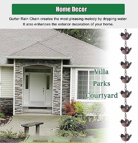 Decorative Rain Chains Waterfall, Rain Catcher Chain Copper, 2.4m/2.6m/2.8m/3.2m Aluminum Rain Chains for Gutters, Outside Water Diverter Rain Guide Chain for Patio Porch (3.2m/9.8 ft)