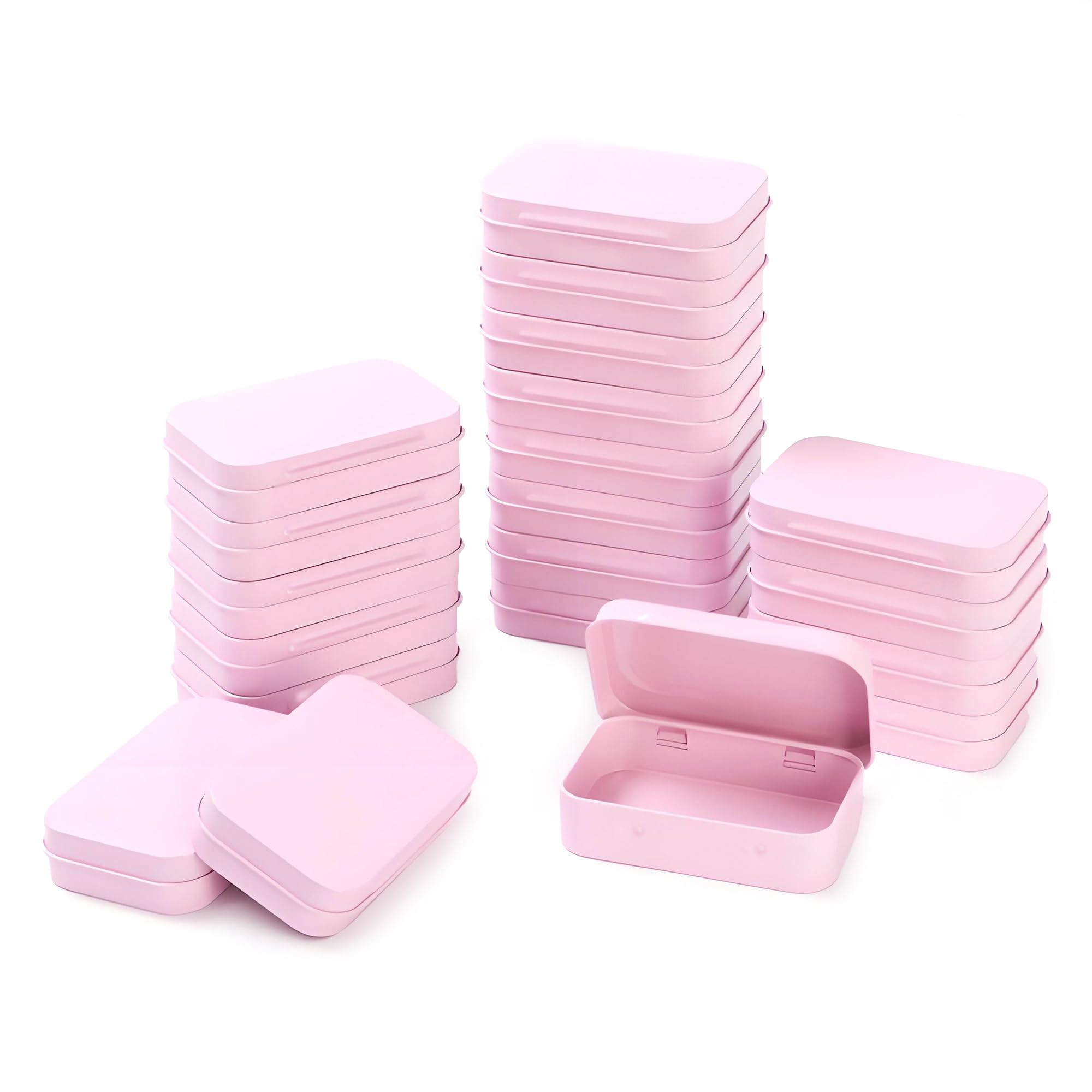LJY Pink Hinged Metal Tins, 20 Pack, 3.7 x 2.4 x 0.9 in