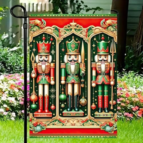 Image of BlissYard Christmas Nutcracker Soldiers Garden Flag 12x18 Inch Polyester | Double sided polyester, Christmas three nutcracker soldiers design, classic holiday decor for porch and yard