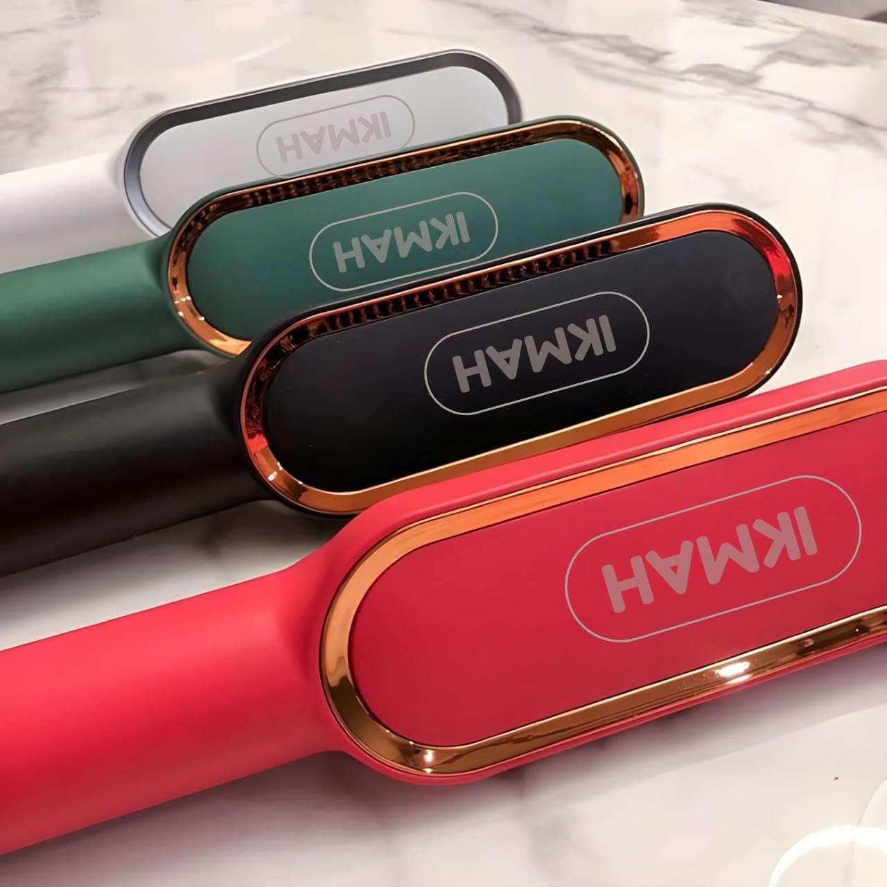 Hair Straightener Brush with Built-in Comb – Tourmaline Ceramic Coating, Fast Heating, 5 Temp Settings for Salon-Quality Styling at Home (Rose Gold BLACK)