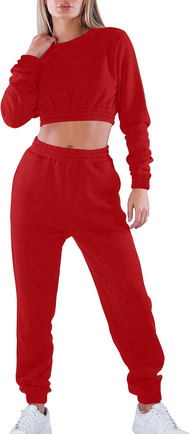Mokoru Women's Workout 2 Piece Outfits Tracksuit Long Sleeve Crop Tops Joggers Pants Sets Sweatsuits - Image 3