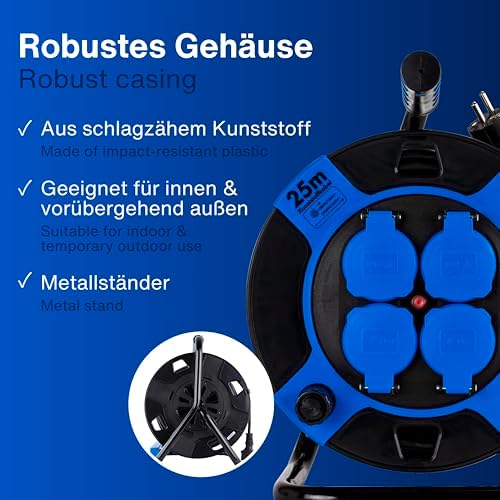 Bild 3 - REV Kabeltrommel, IP44, Outdoor, 4 Schutzkontaktsteckdosen, 25m, schwarz