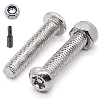 Glvaner (20 Sets) M6 x 25mm Button Torx Head Tamper Proof Security Torx Head Machine Screws with M6 Locknuts and a Free Torx Drive Bit Stainless Steel 304 (18-8) Full Thread