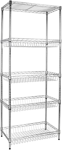 Estantería de alambre cromada de 5 estantes con cestas 24"x14"x60" (cromado)