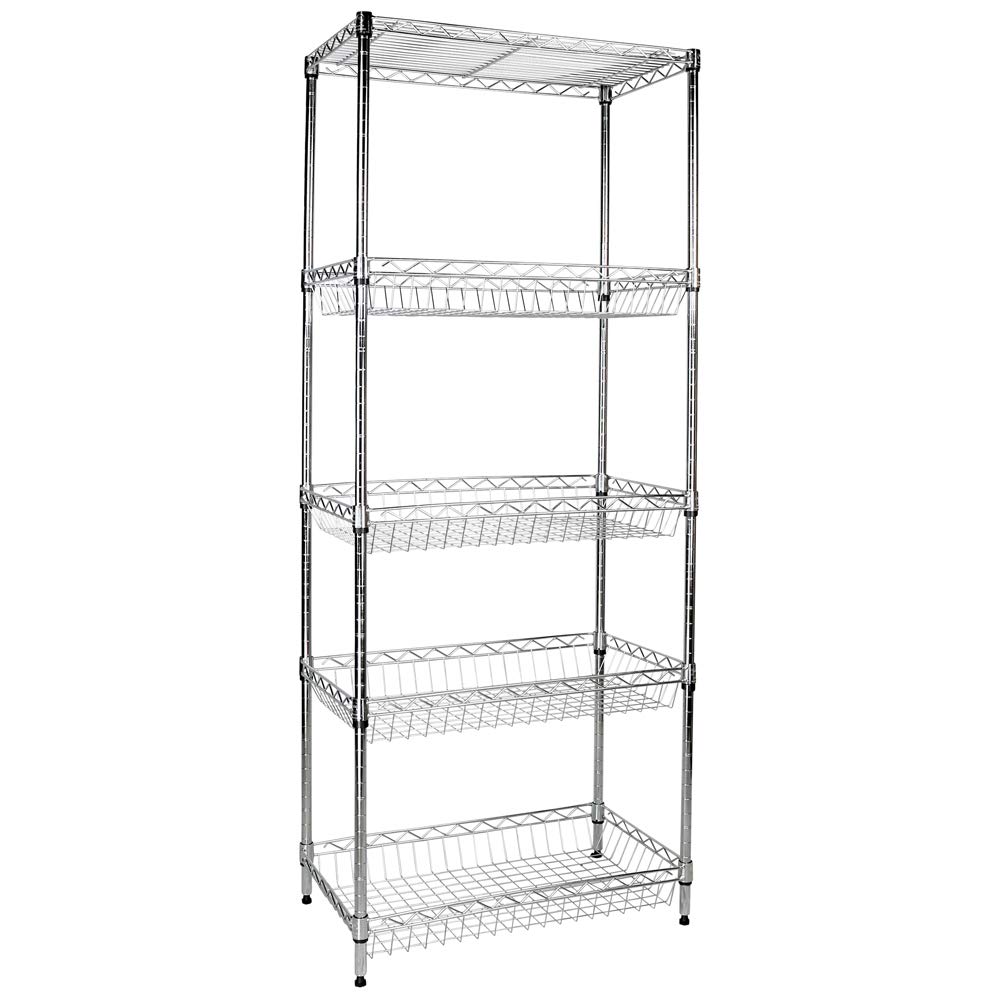 Chrome 5-Shelf Wire Shelving with Baskets 24"x14"x60" (Chrome)