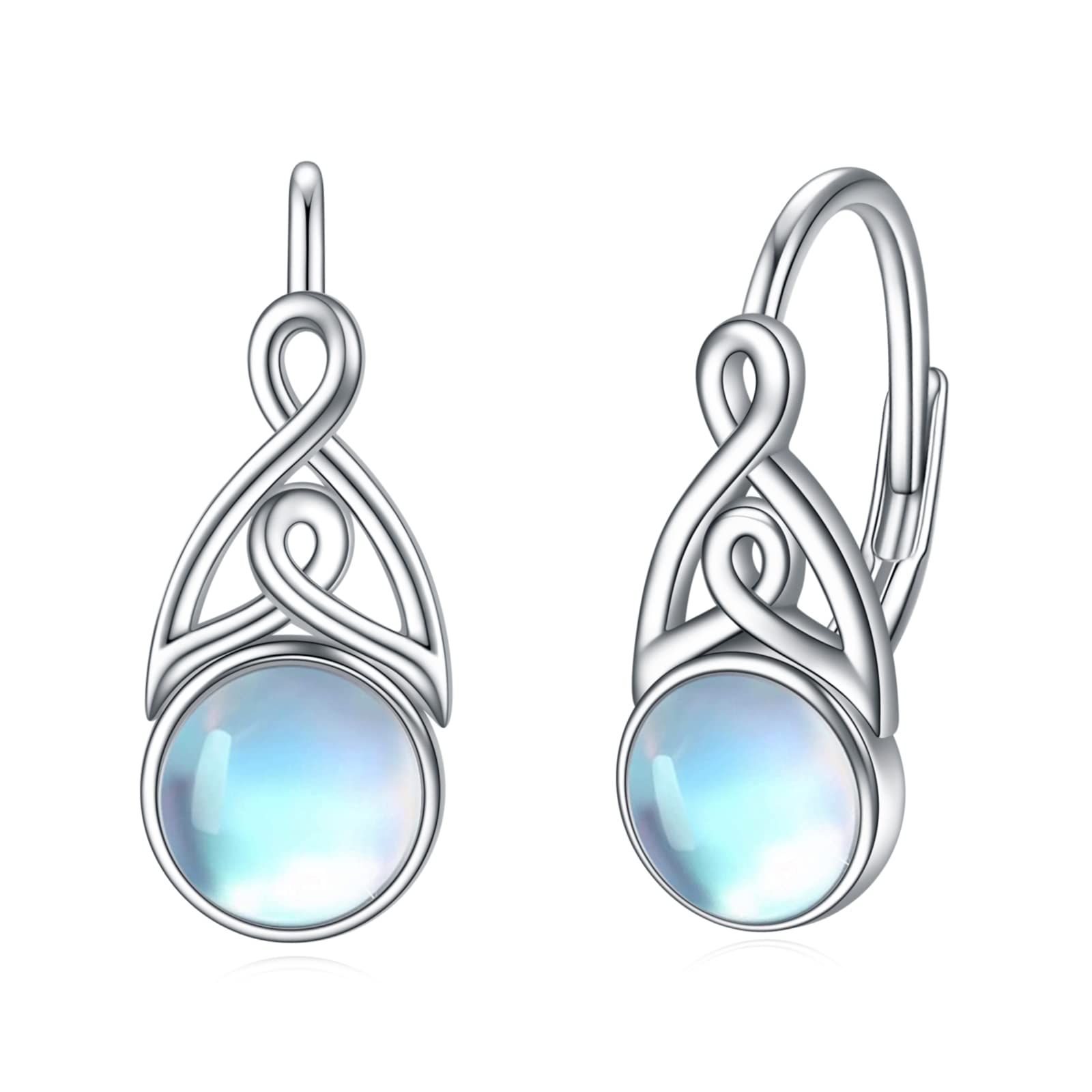 Moonstone Earrings for Women 925 Sterling Silver Irish Celtic Knot Hoop Earrings Leverback Jewelry Gifts