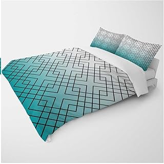 YANFENQI Twin Size Teen Duvet Cover White Cyan Teal Gradient Abstract Geometric Lines Dorm Bedding 3Pcs Bedding (Twin,68