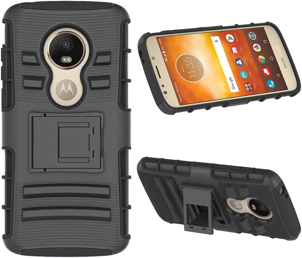 Phone Case for Motorola Moto E5 Play E 5 Cruise 5E Go with Tempered Glass Screen Protector Cover and Holster Belt Clip Rugged Hard Protective Cell Accessories MotoE5play MotoE5 E5play Cases Men Black