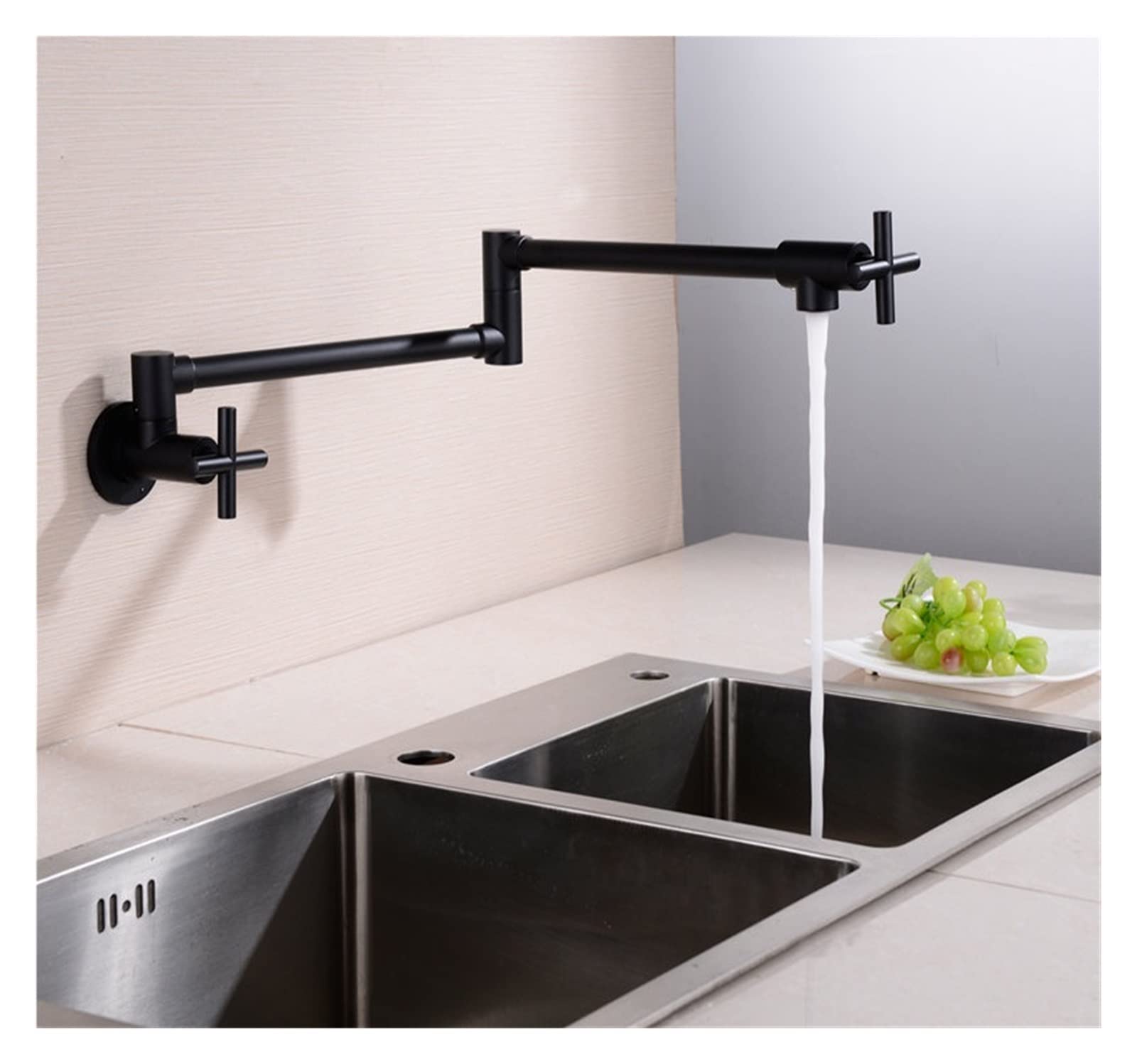 DFGHNBVC Kitchen Tap, Wall Mount Pot Filler Sink Taps Swinging Spout Faucet For Kitchen Gourmet Sinks Faucets Single Cold Sink Spigots Brush Black Tap,For Sinks,3-U