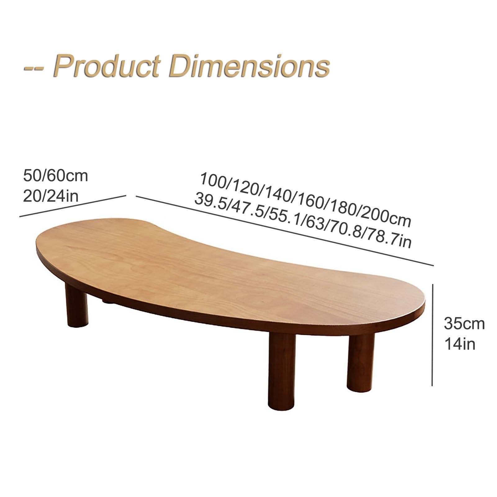 Tavolino da pavimento giapponese in legno massello, tavolino da pavimento giapponese, legno ecologico, per soggiorno, meditazione, sala da tè, sala da pranzo in stile tatami (200 * 60 * 35 cm/78,7
