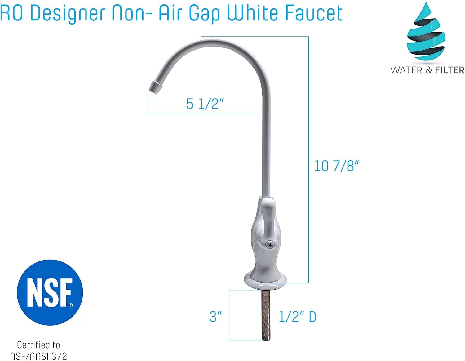 Water & Filter Designer White Finish Non-Air Gap Drinking Water Reverse Osmosis (RO) Faucet