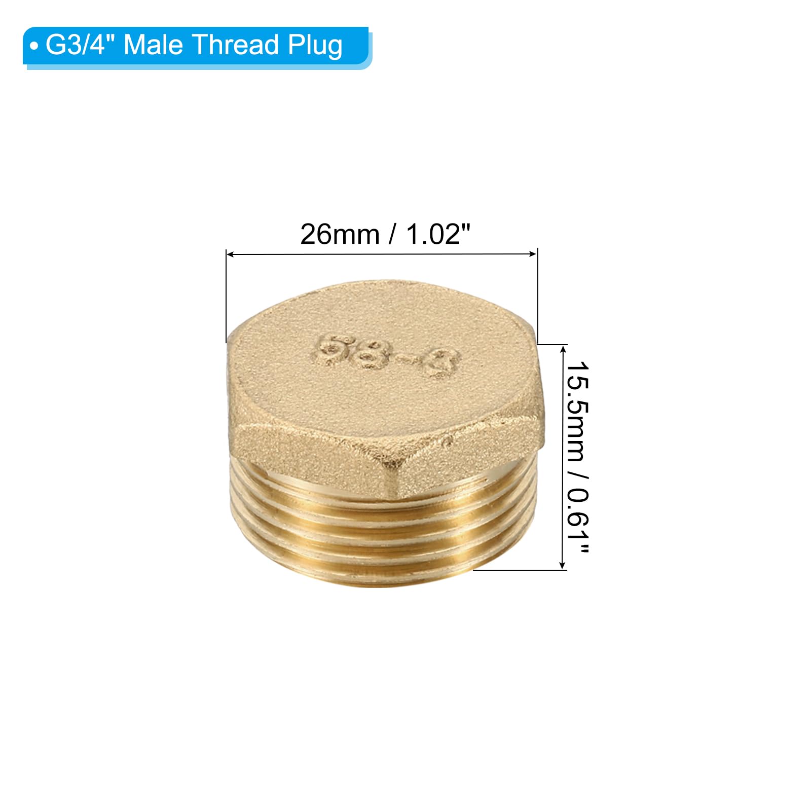 PATIKIL G3/4 Brass Pipe Plug - Image 2