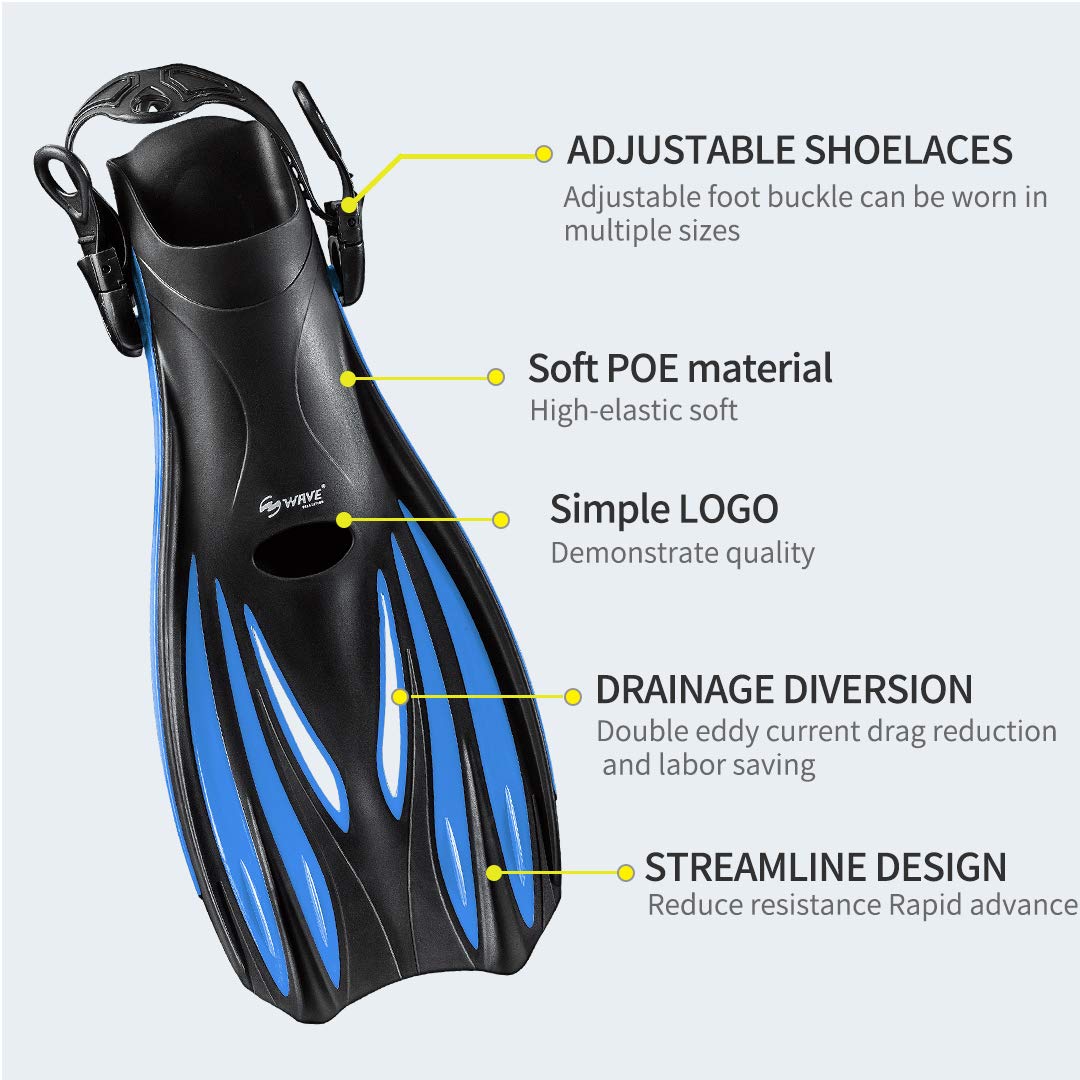Snorkel Fins, Diving Fins Swim Fins Short Swim Flippers for Training Adjustable Buckles Open Heel Scuba Diving Fins Travel Size for Men Women Kids Adult