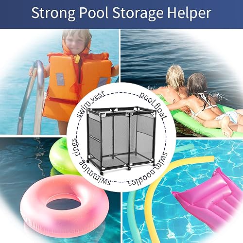 Miniatura 6 de JEFEE Contenedores de almacenamiento para piscina, carrito de almacenamiento de seguridad para piscina, organizador de fideos con malla de nailon