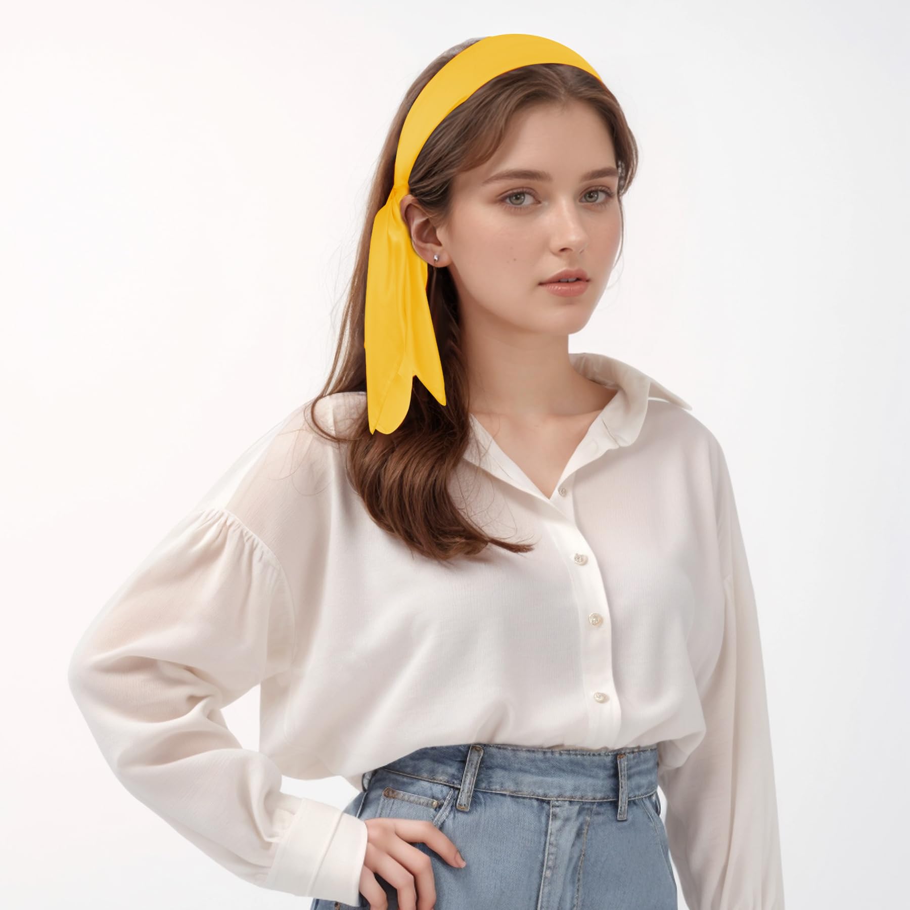 Pistha Satin Scarf Square Scarf Neck Hair Scarf Handkerchief Bandanas for Women Men Girls Boys Costume Accessory 27.5 inch: Yellow