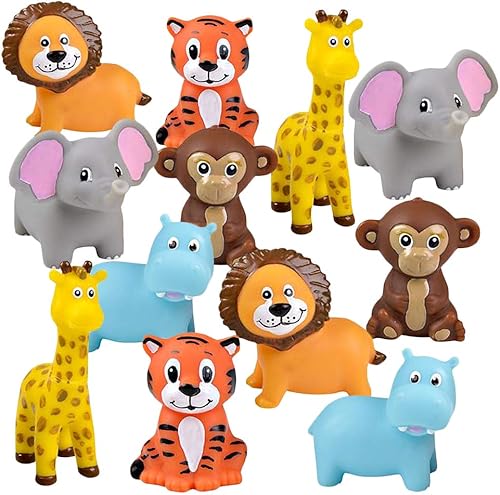 ArtCreativity Juguetes de vinilo de animales del zoológico (paquete de 12) – Juguetes exprimibles surtidos figuras de animales de safari – Recuerdos