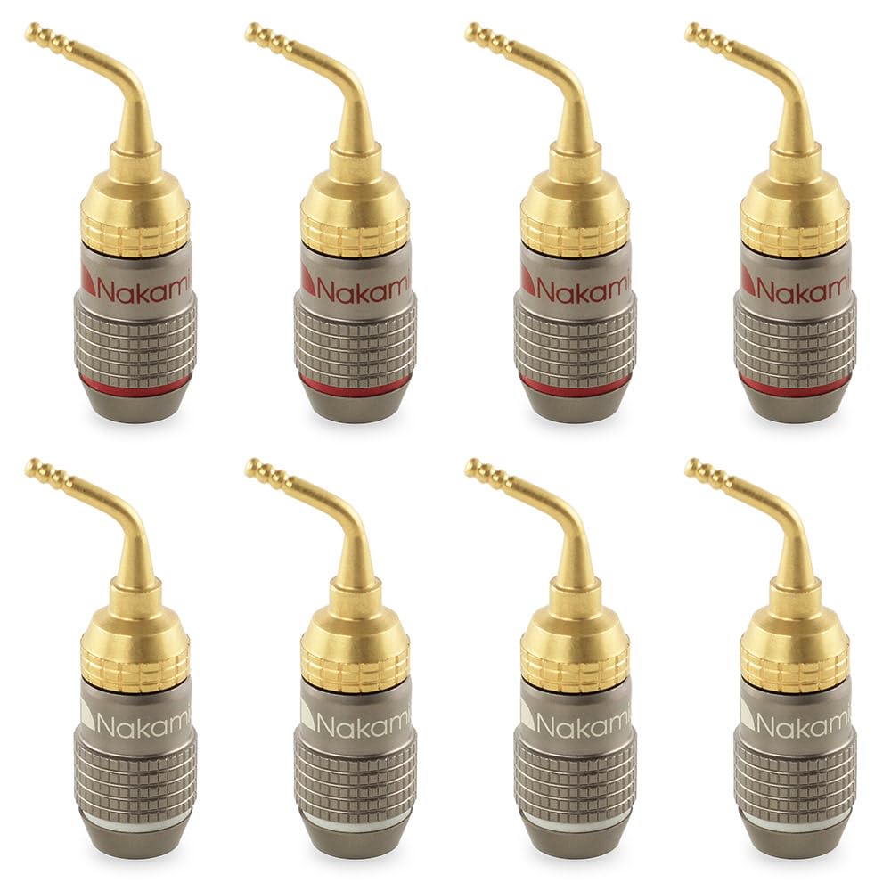Nakamichi FanLock fiche Banane à Broche de 2mm plaquée Or 24K 10 AWG - 18 AWG Calibre 4 mm pour Haut-parleurs Amplificateur Hi-FI Home Cinéma Audio Fil Câble Rapide Connecteur, 8 pièces (4 Paires)