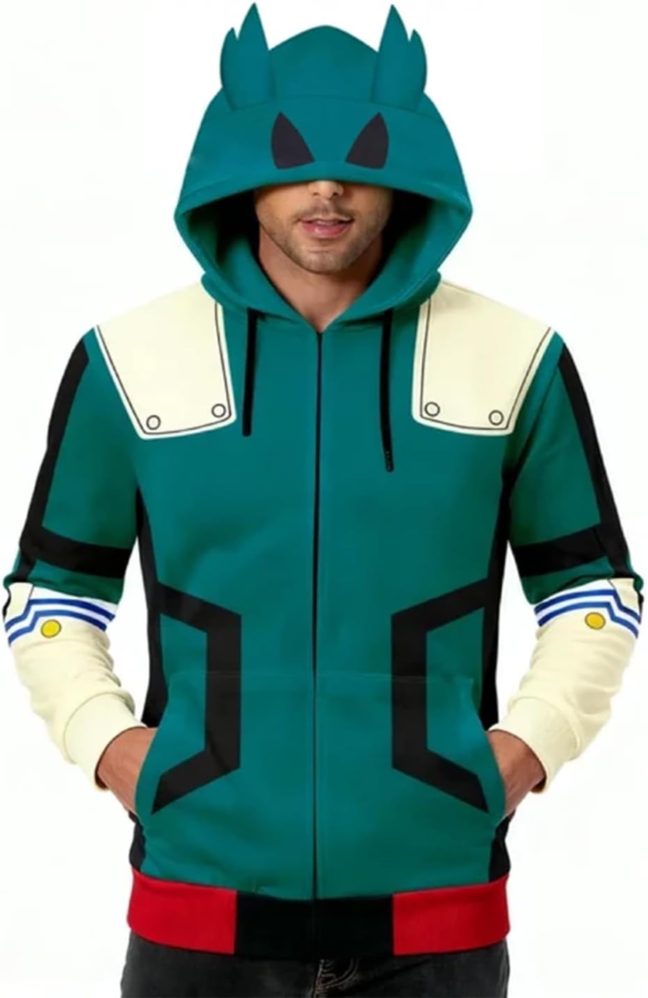 Izuku Midoriya Deku Ears Jacket Hoodie Zipper Sweatshirt Battle Suit Outfit Halloween Cosplay Costume Unisex