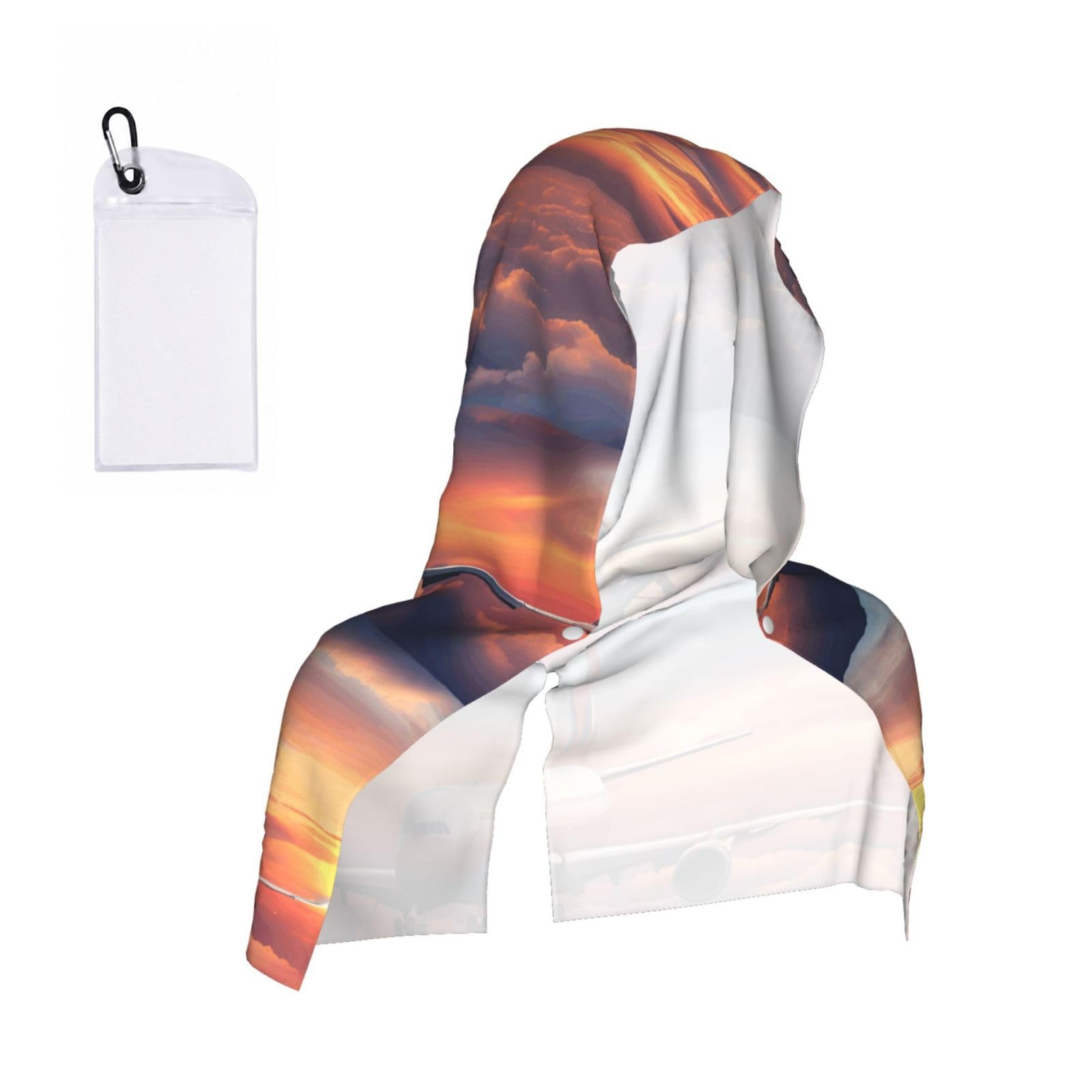 DUWAA Airplane Sunset Sky Print Cooling Hooded Sports Towel, 30×60cm Quick Drying Summer Cool Head Wrap For Neck And Face