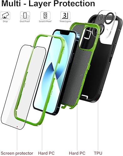 Miniatura 3 de Funda para iPhone 13 (6.1 pulgadas), con 2 protectores de pantalla de vidrio templado + 2 protectores de lente de cámara protección contra caídas de