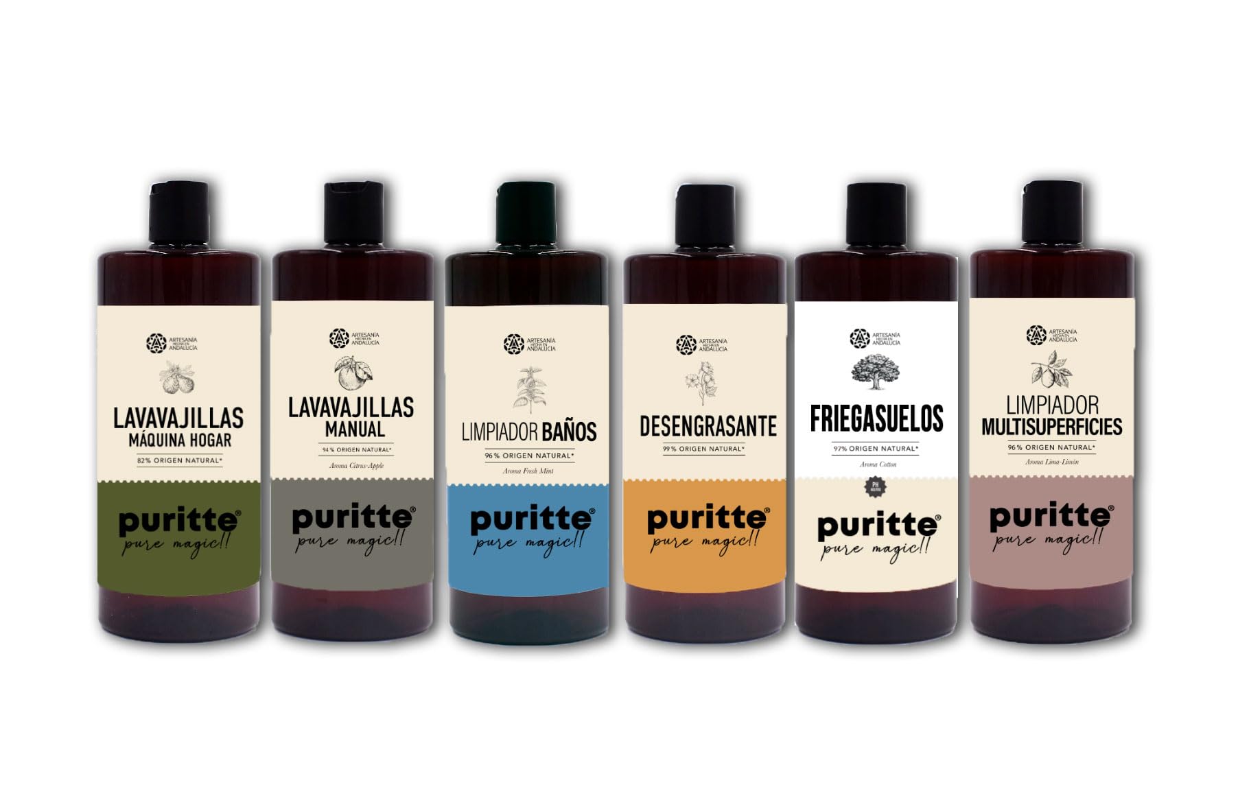 Pack Natura de Puritte - 6 Limpiadores Naturales + 2 Pulverizadores de Pulsación Prolongada