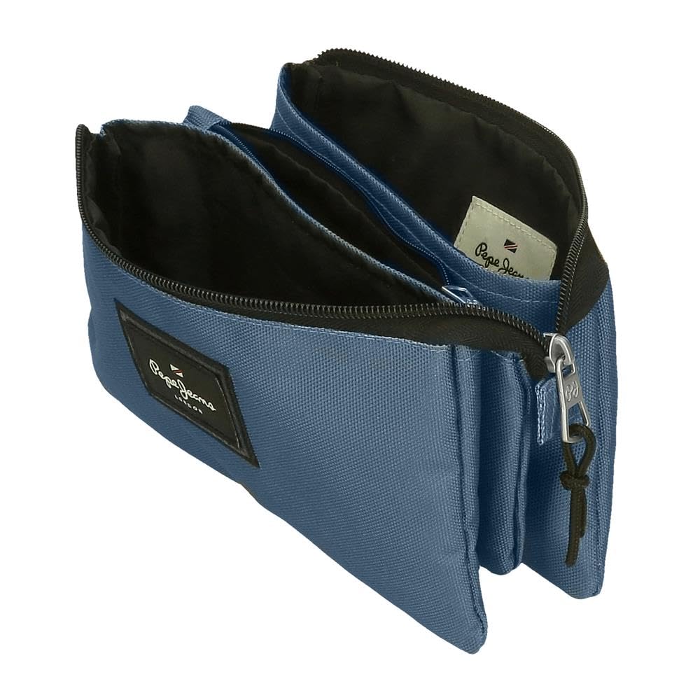 Pepe Jeans Aris Blue Triple Pencil Case 22 x 12 x 5 cm Polyester, Blue, One Size, Triple Case - Image 4