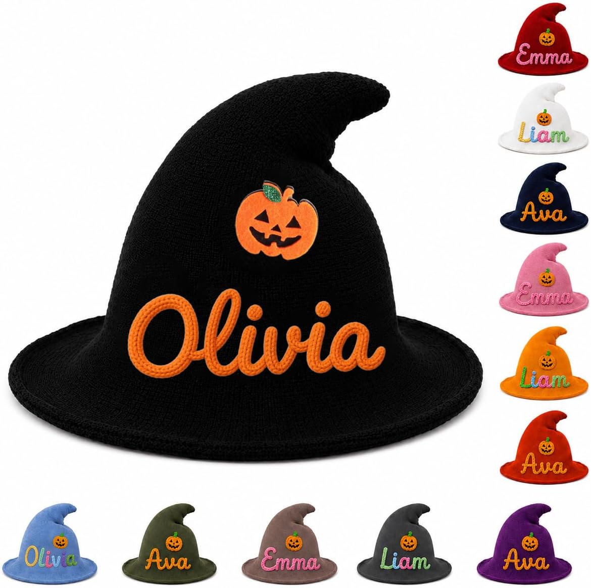 VKPOYNRO Personalized Witch Hat Classic wide-brimmed pointed-top wizard hat, a Halloween cosplay accessory, suitable for themed parties and carnivals