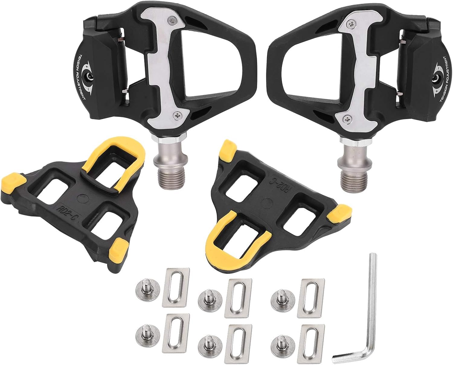 Keenso Road Pedals, Aluminum Alloy Road Pedals Self‑Locking Pedals with Cleats Cycling Accessory and Spare Parts