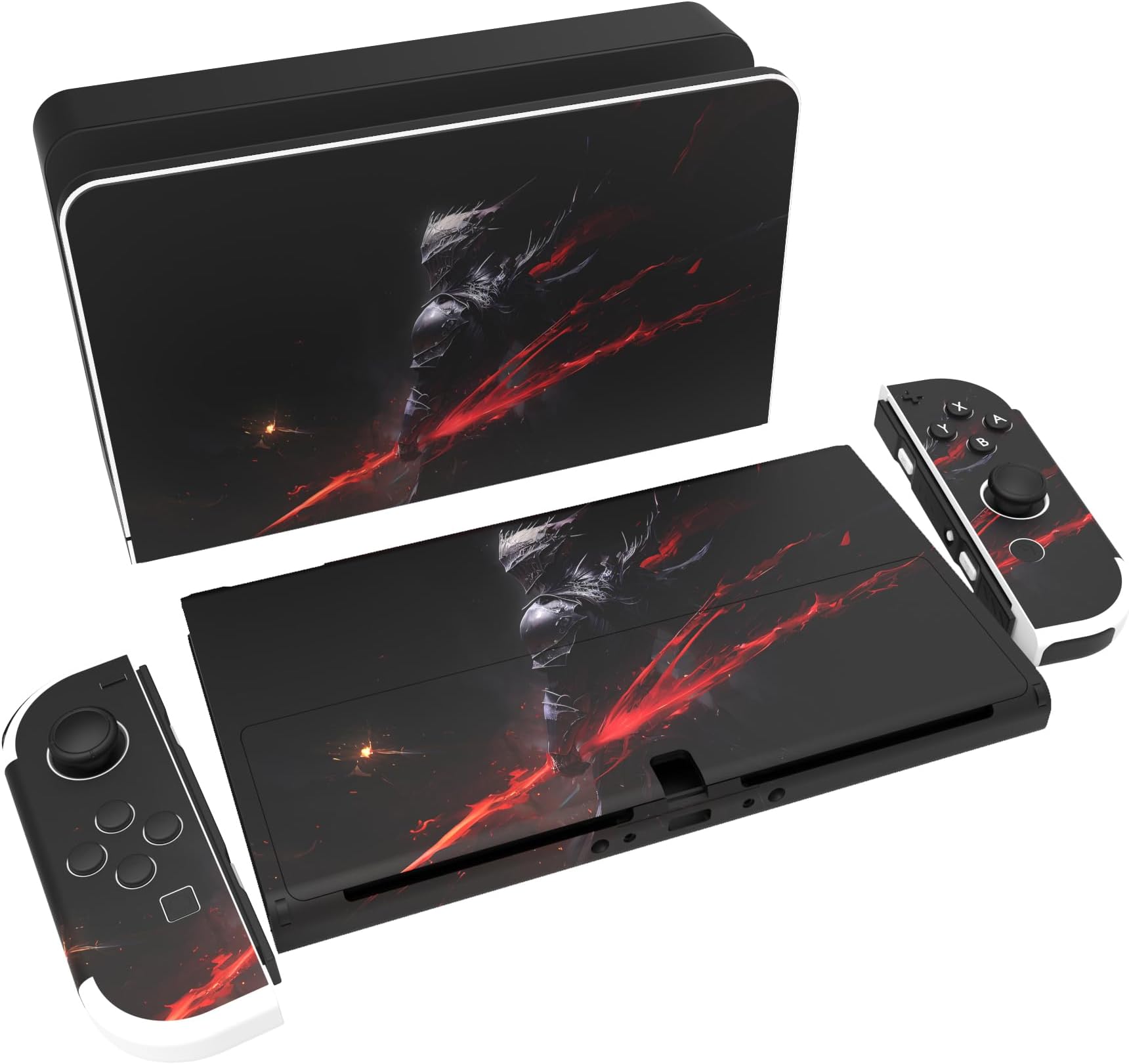 PlayVital Full Set Protective Stickers for Nintendo Switch OLED Model, Customized Vinyl Decal Skins for Switch OLED Console & Joycon & Dock & Grip - Abyss Knight