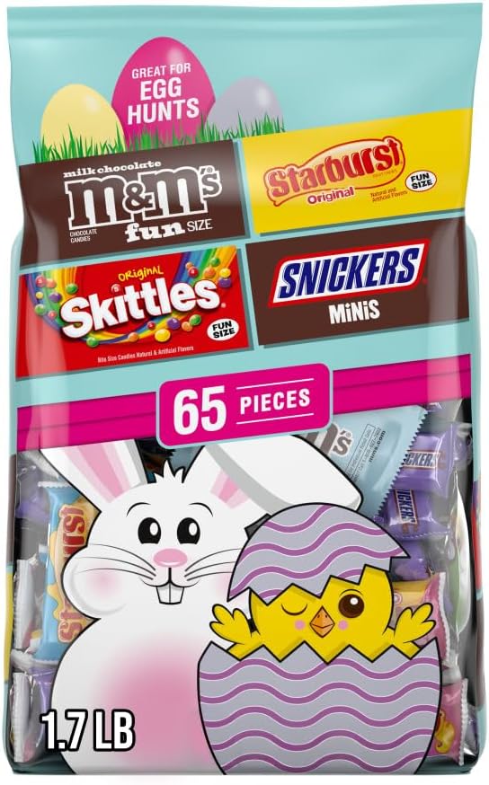 M&M'S, SKITTLES, SNICKERS & STARBURST Easter Basket Stuffers Variety Pack, 65 Ct Bulk Bag