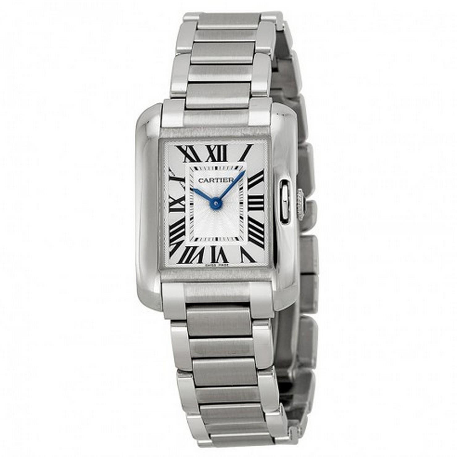 Cartier Tank Anglaise Silver Dial Stainless Steel Bracelet Ladies Watch W5310022