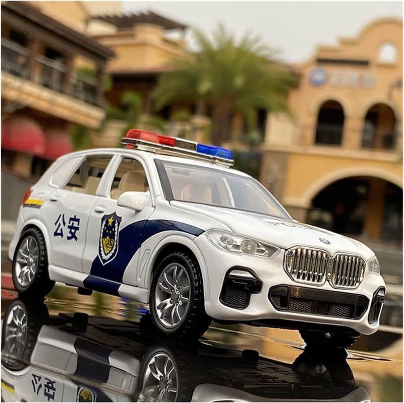Image of Kids Model 1:32 Police Die Cast Metal Car Pull Back Action Opening Doors with Realistic Engine Sound Lights Toy Car Gift for Boys - White