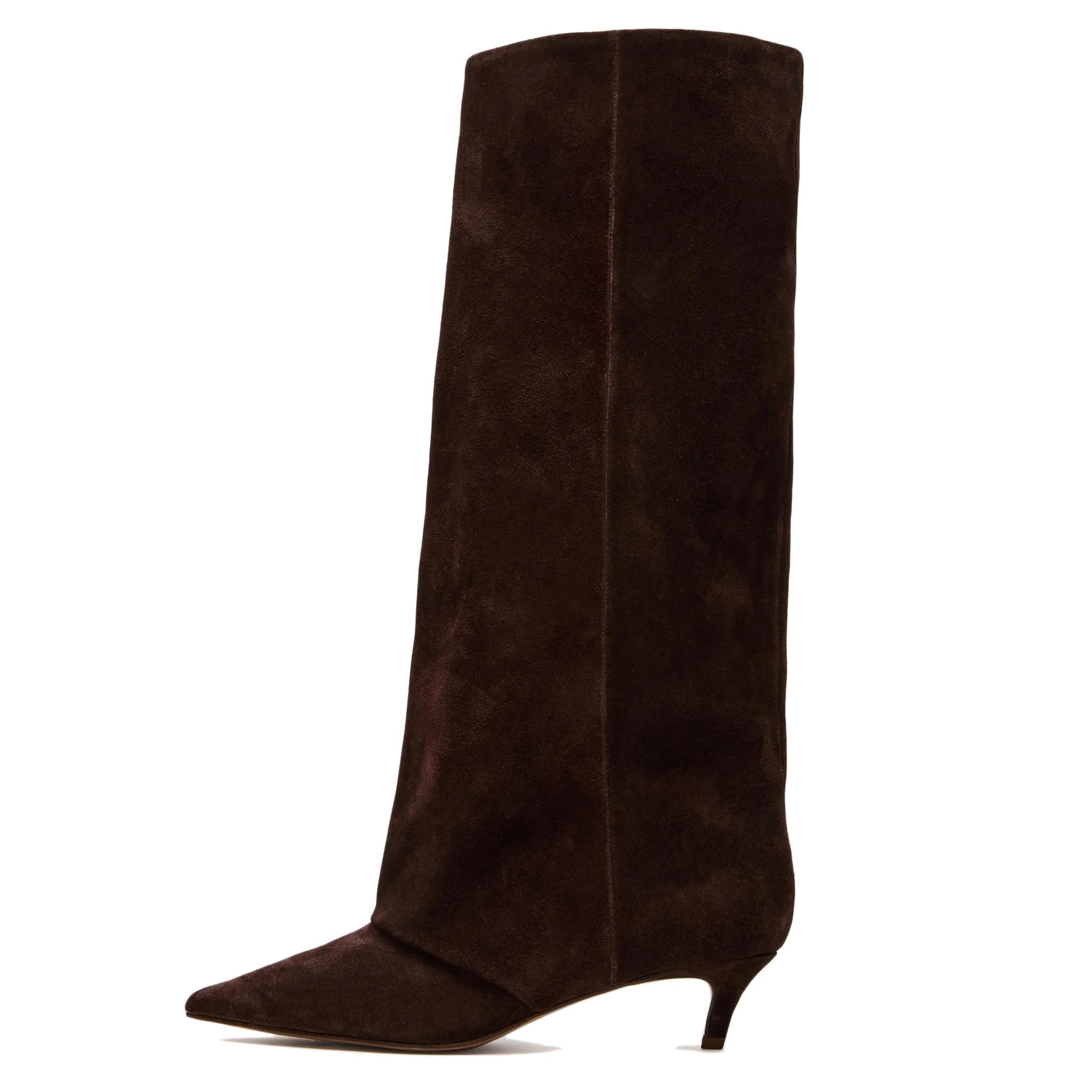 SOVANYOU Kitten Heel Knee High Boots for Women Pointed Toe Tall Boots Wide Calf Boots with Pull-on Style