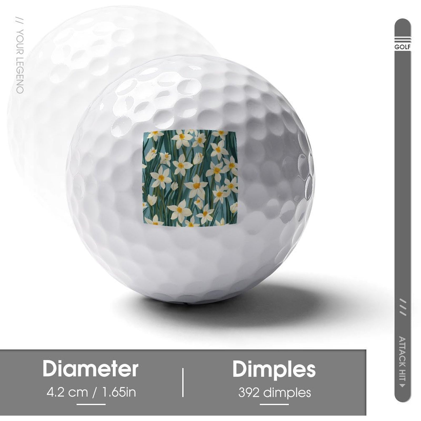 Daffodil Flowers Custom Golf Ball Soft Practice Golf Balls Performance Distance and Speed for Indoor Outdoor