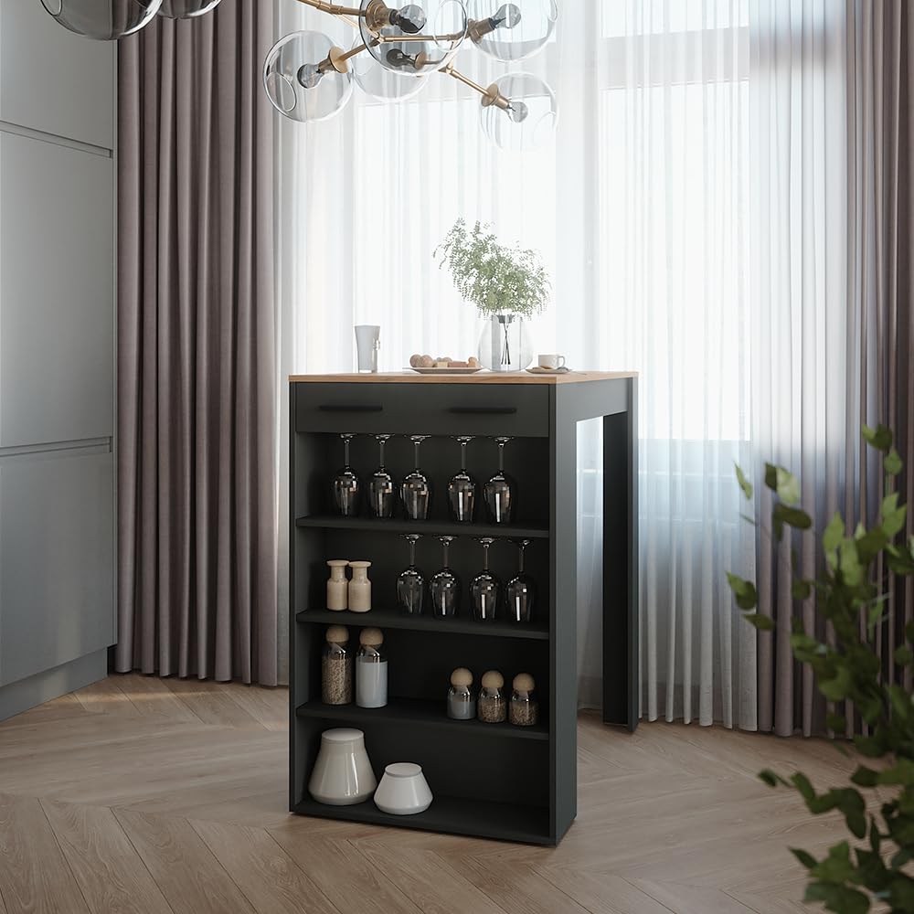 Vicco tavolo bar alto Repose, Rovere dorato/antracite, 67 x 100 cm, per l'utilizzo come tavolo alto con ripiani regolabili