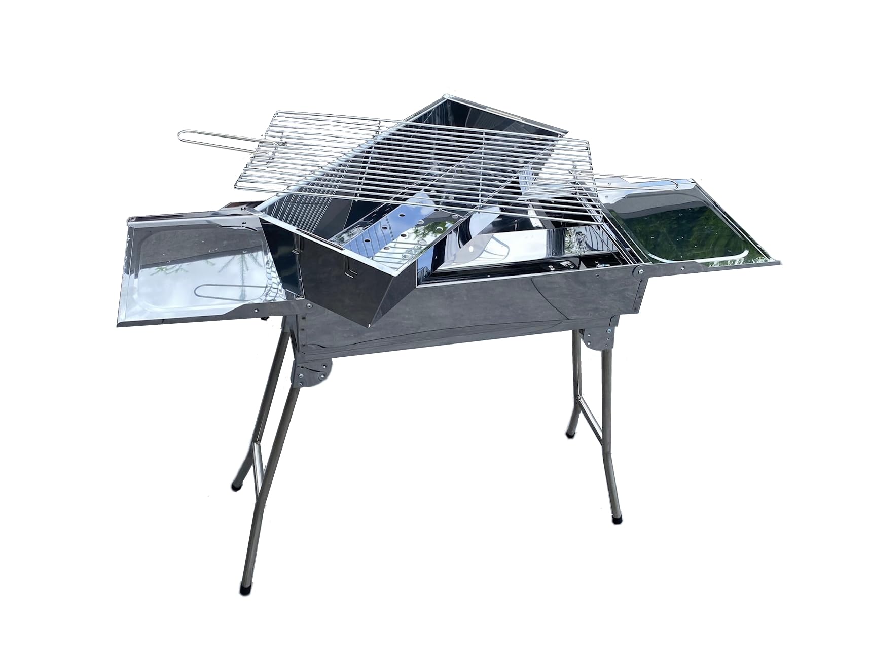 walexo Familien Grill Mangal mit klappbaren Füßen Schaschlik und BBQ Kohlegrill Säulengrill Standgrill (inkl. 14 Spieße aus Edelstahl mit Holzgriff)