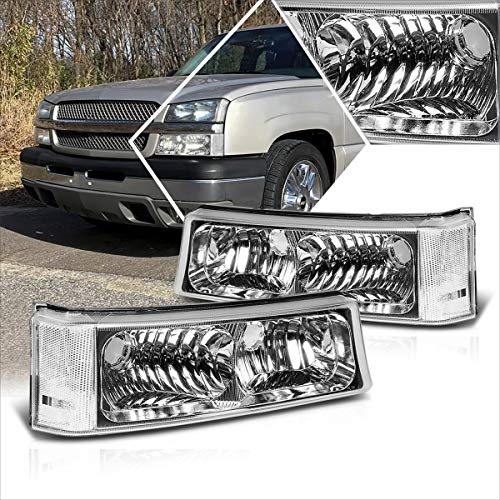 PM PERFORMOTOR Chrome Front Bumper Lights & Corner Signal Lamps (2Pcs) for 03-07 Silverado/Avalanche, LED, Truck