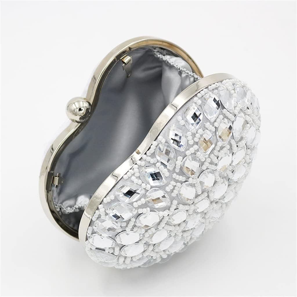 Artificial Sewing Peach Heart Diamond Dinner Bag Silver White Bead String Shoulder Bag
