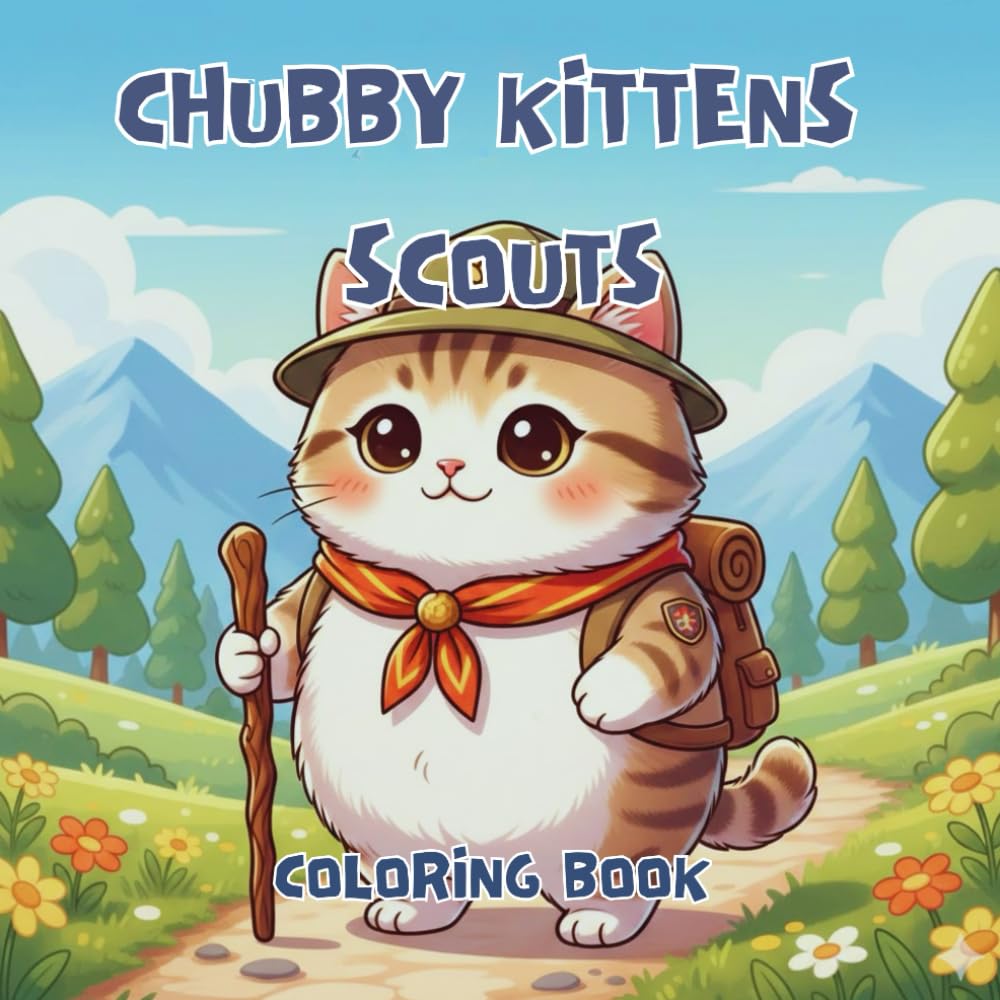 Chubby Kitten Scouts: A Kawaii Coloring Book: Cute Cats Hiking Around the World - Bold and Easy Coloring Pages for Kids and Adults - Stress Relief ... Fat Kitties (Square Format, 8.5 x 8.5 in)
