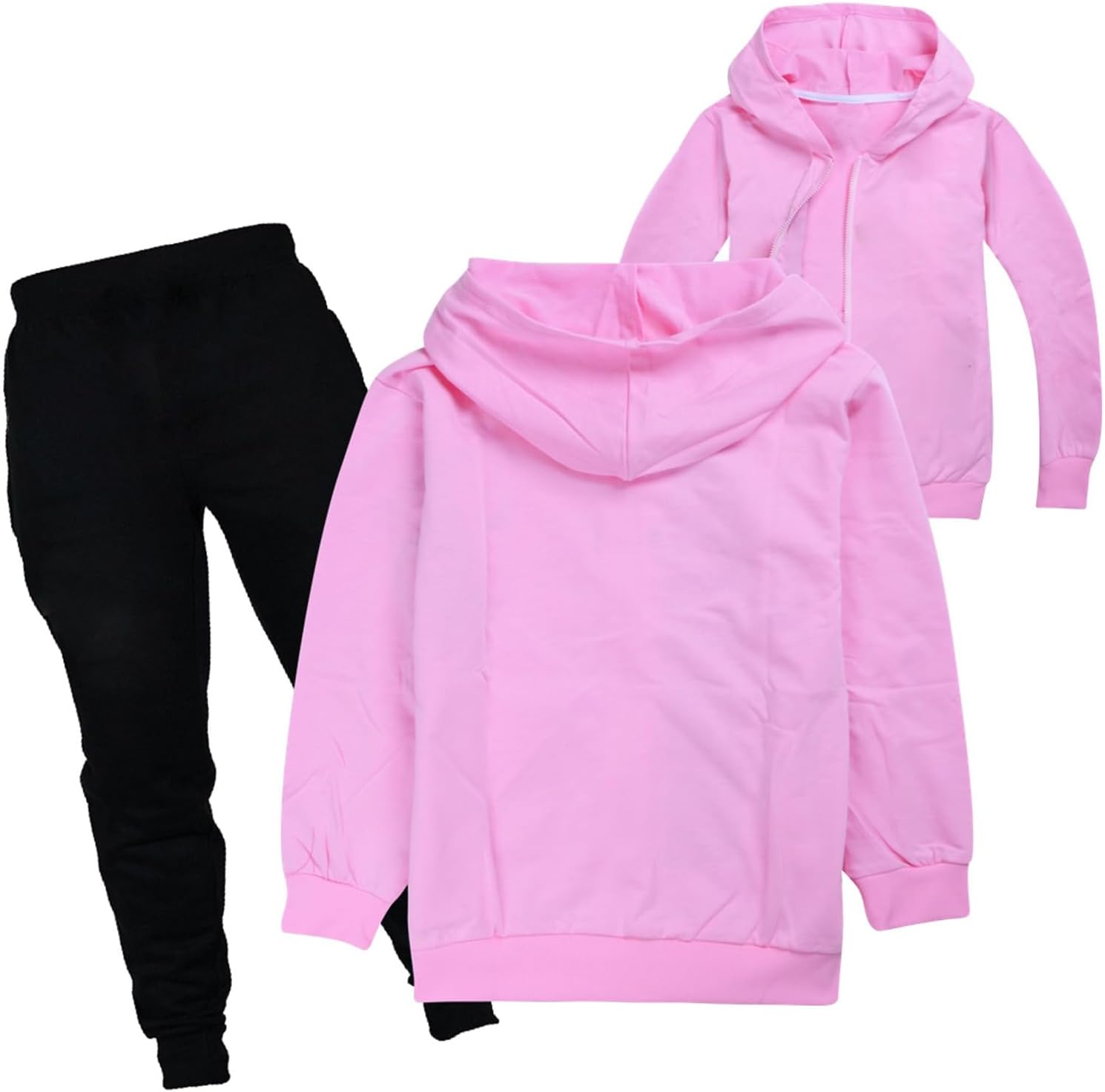 Kids Girls Two Piece Outfits 2 Piece Fall Hooded Patchwork Sweatsuit Sets Toddler Travel Color Block Active Joggers
