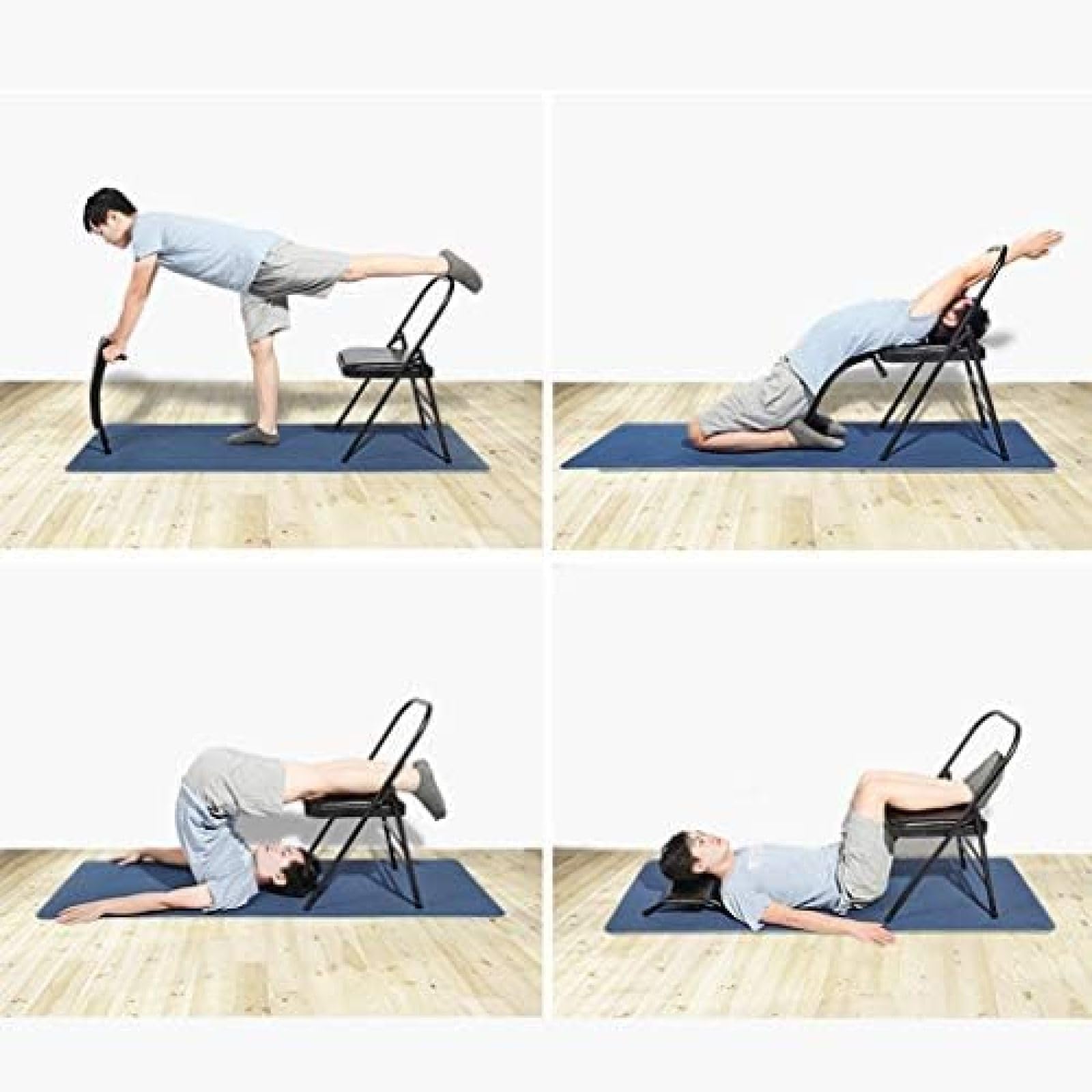 Sedia Yoga Pieghevole con Supporto Lombare, Strumento Ausiliario per Sedia Yoga in Tubo d'Acciaio Rimovibile da 23 Mm, Sedia Yoga con Panca per Inversione del Corpo Bilanciata,Ecopelle Nera,Serene