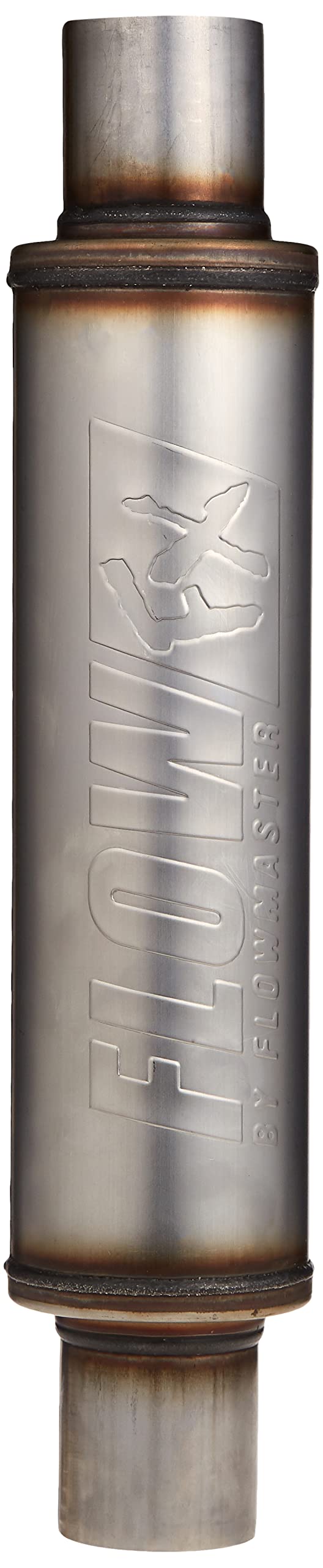 "Flowmaster 71416 2.50""In(C)/Out(C) Flow Fx Muffler, Round, 14""", brushed for Car, Stainless Steel, Silver