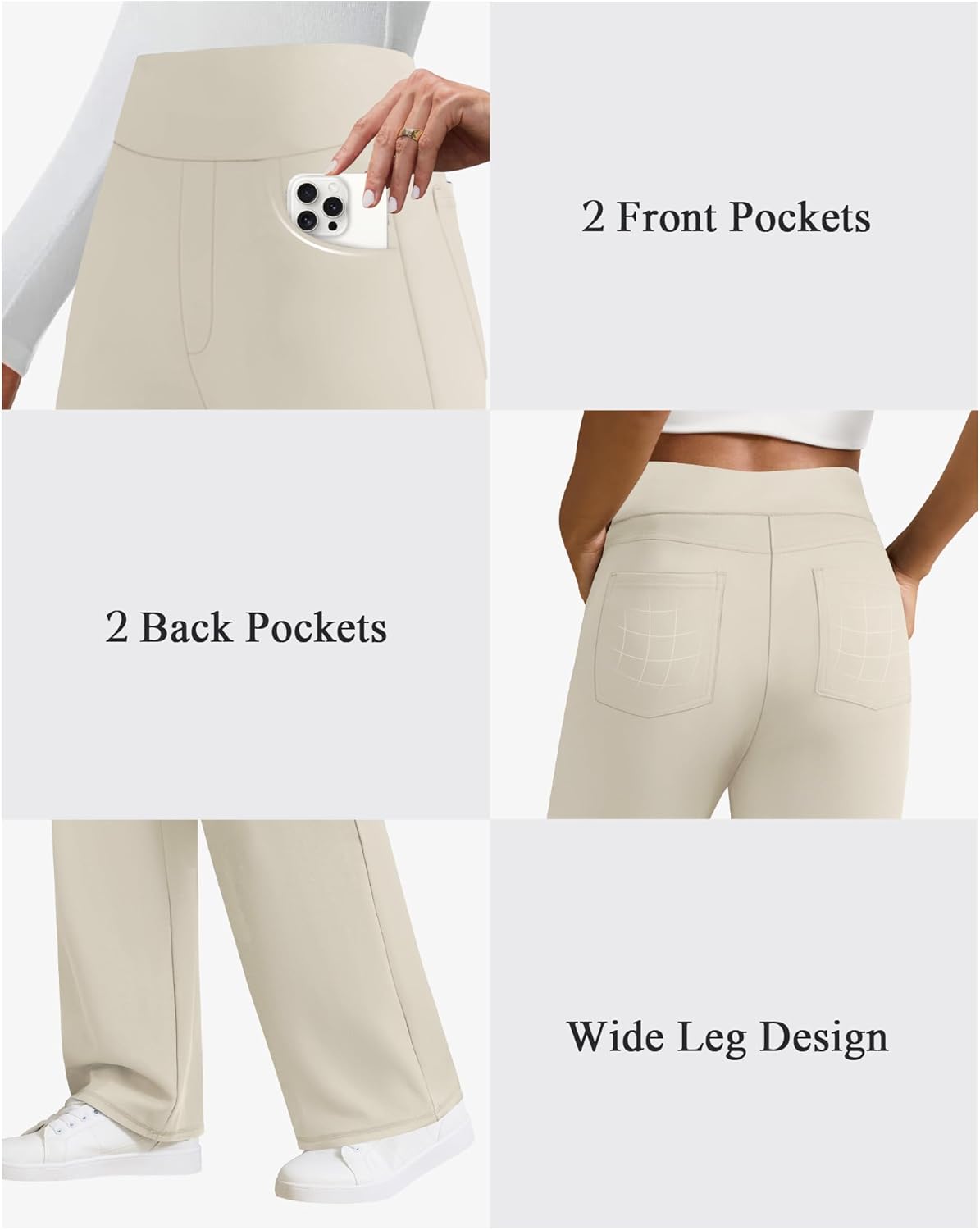 keriffe Womens Wide Leg Yoga Pants with 4 Pockets High Waist Stretchy Loose Dress Work Casual Sweatpants - Image 5