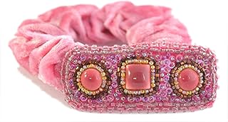 C001 - Elástico rosa para cabello de porcelana, perlas de cristal y terciopelo de seda, color rosa, Porcelana