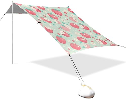 Light Pink Apples Foldable Beach Tent UPF50 Water-Resistant Sun Shelter with Sturdy Poles, Sandbags and Shovel for Backyard and Camping