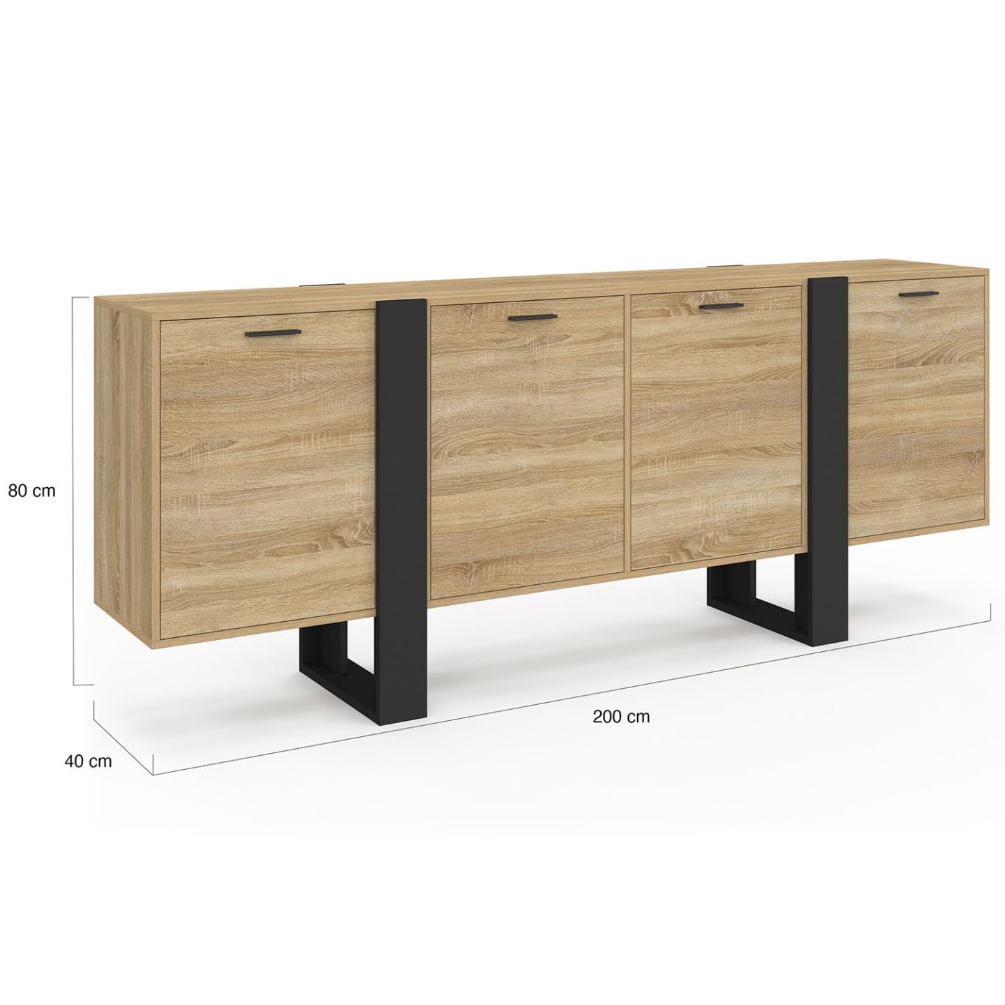 IDMarket - Buffet Enfilade 200 cm Phoenix XXL 4 Portes Bois et Noir